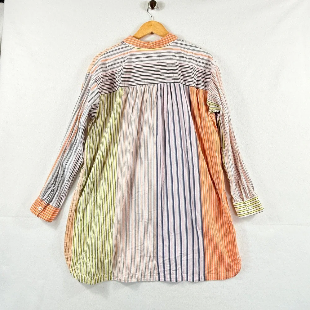 Maeve Striped Tunic Women Medium Multi Mixed Stripe Boho Coastal Top Loose Flowy